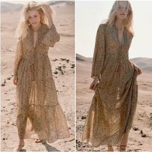 Doen Prem Dress Jaipur Floral Silk Cotton Maxi Tassel Boho Gown XS